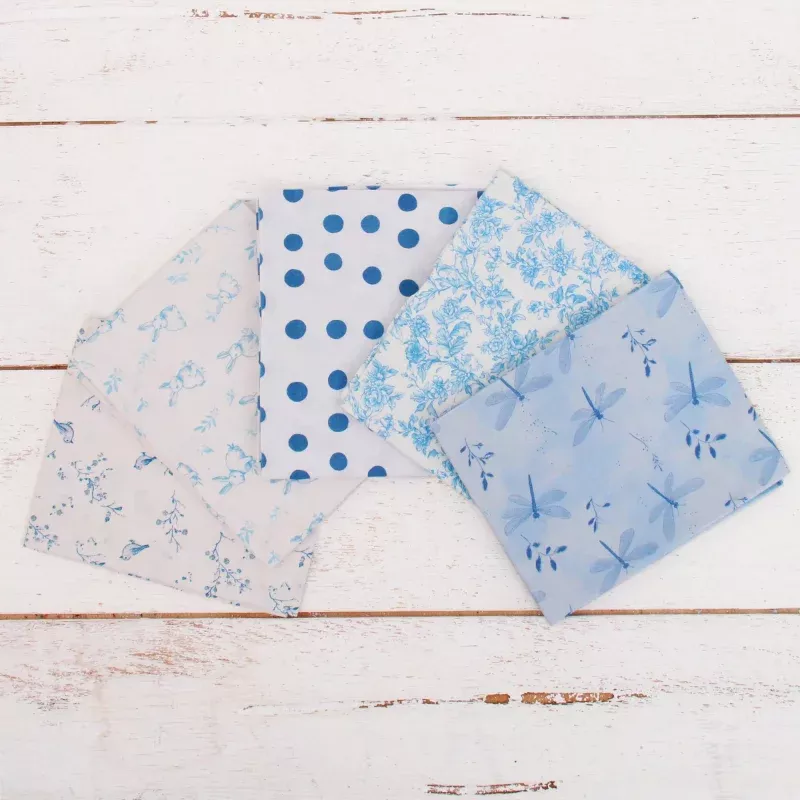 Fat Quarter Bundle – Five Light Blue & White Precut Cotton Fabrics