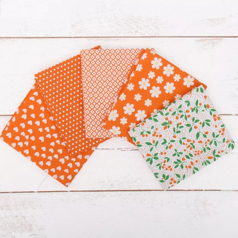 Fat Quarter Bundle – Five Orange Confetti Brights Precut Cotton Fabrics
