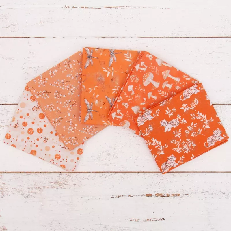 Fat Quarter Bundle – Five Orange Precut Cotton Fabrics