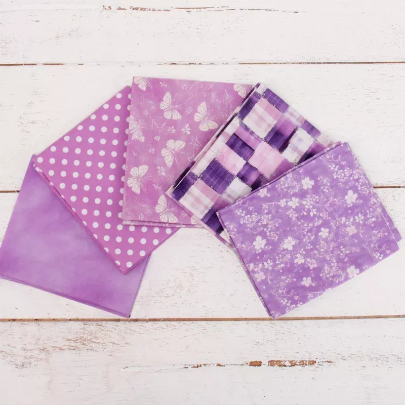 Fat Quarter Bundle – Five Purple Precut Cotton Fabrics