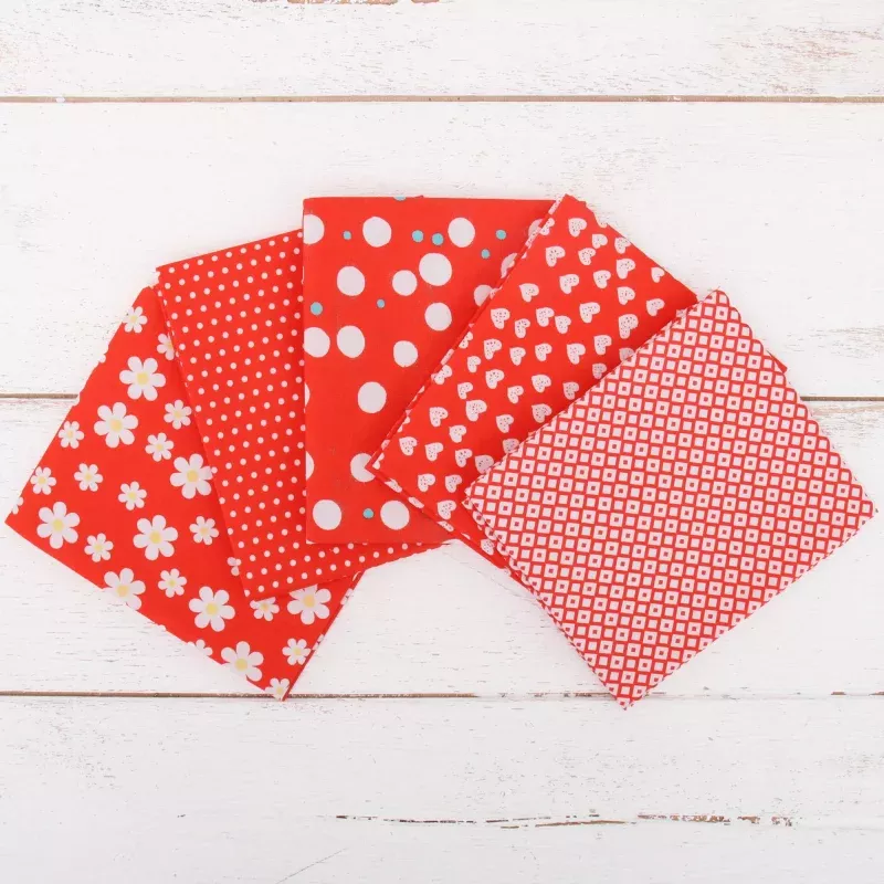 Fat Quarter Bundle – Five Red Confetti Brights Precut Cotton Fabrics