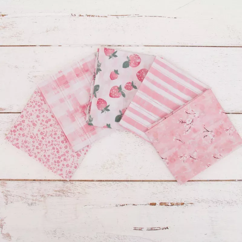 Fat Quarter Bundle – Five White Pink Precut Cotton Fabrics