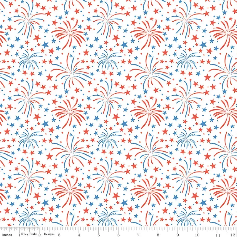 Firecracker White Fireworks Yardage by My Mind’s Eye for Riley Blake Designs
