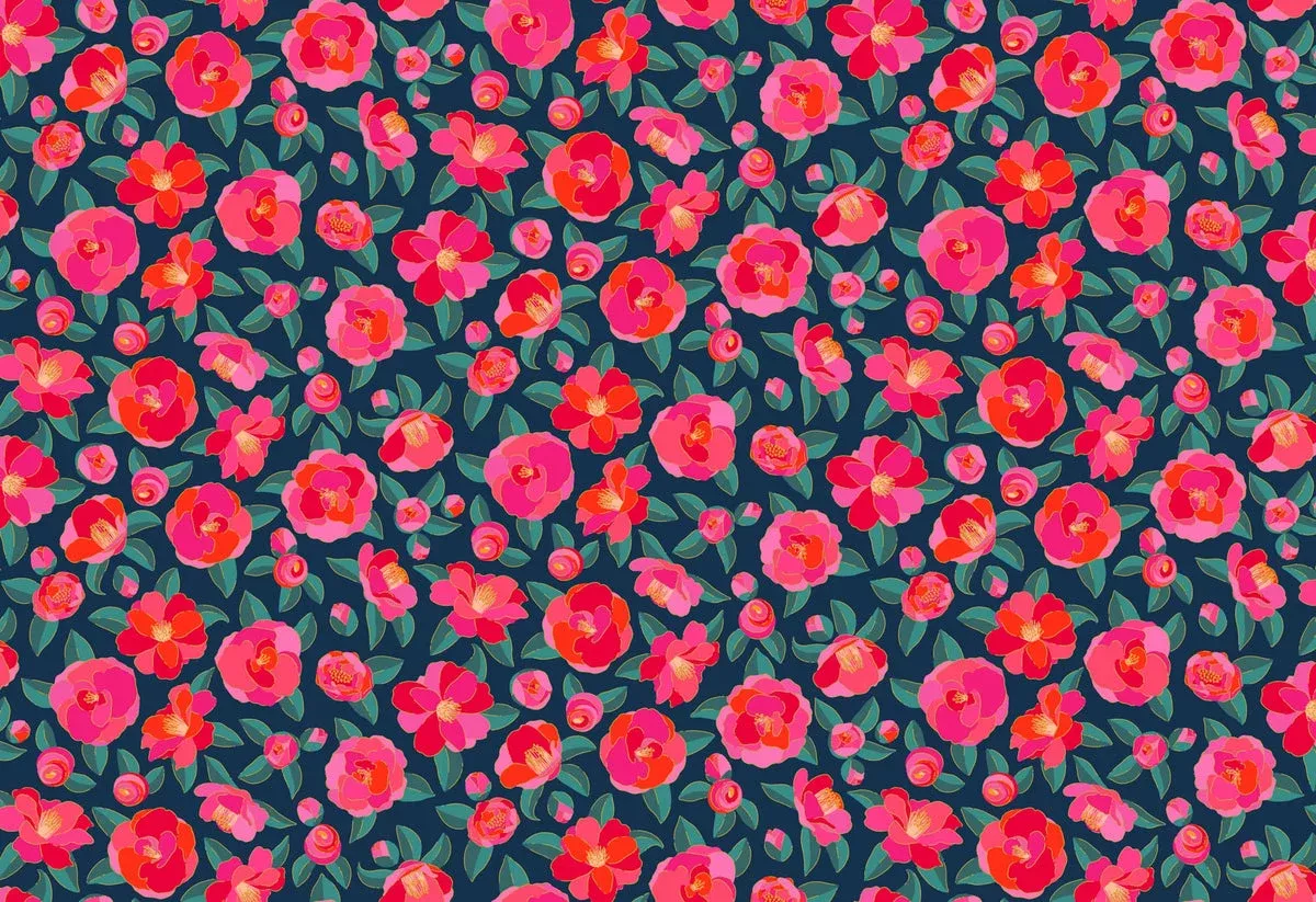 Florescence Camellia Navy fabric | Pippa Shaw