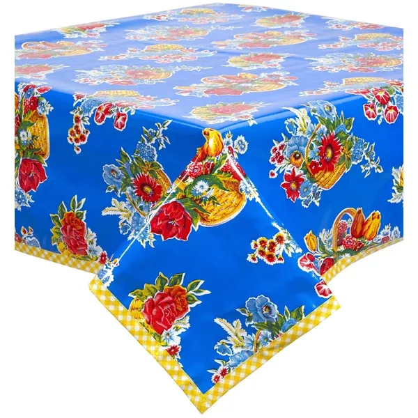 Flower Basket Blue Oilcloth Tablecloths