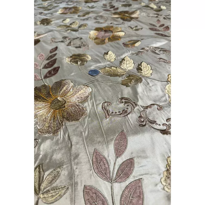 Flower on Pure Gold Embroidered Silk