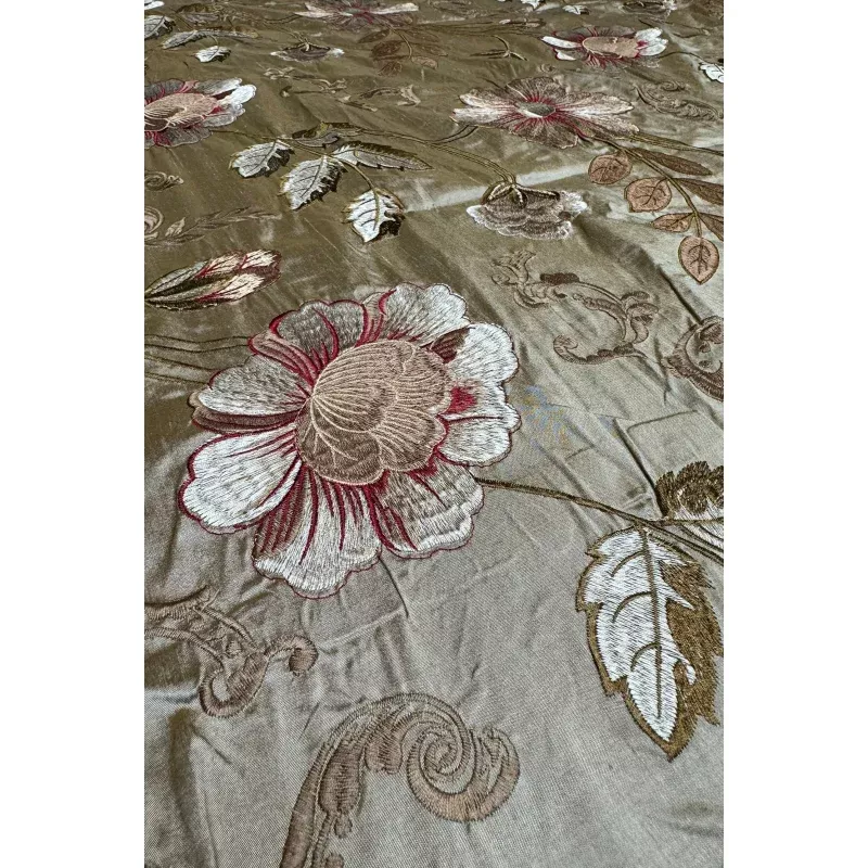 Flower on Vanilla Gold Embroidered Silk