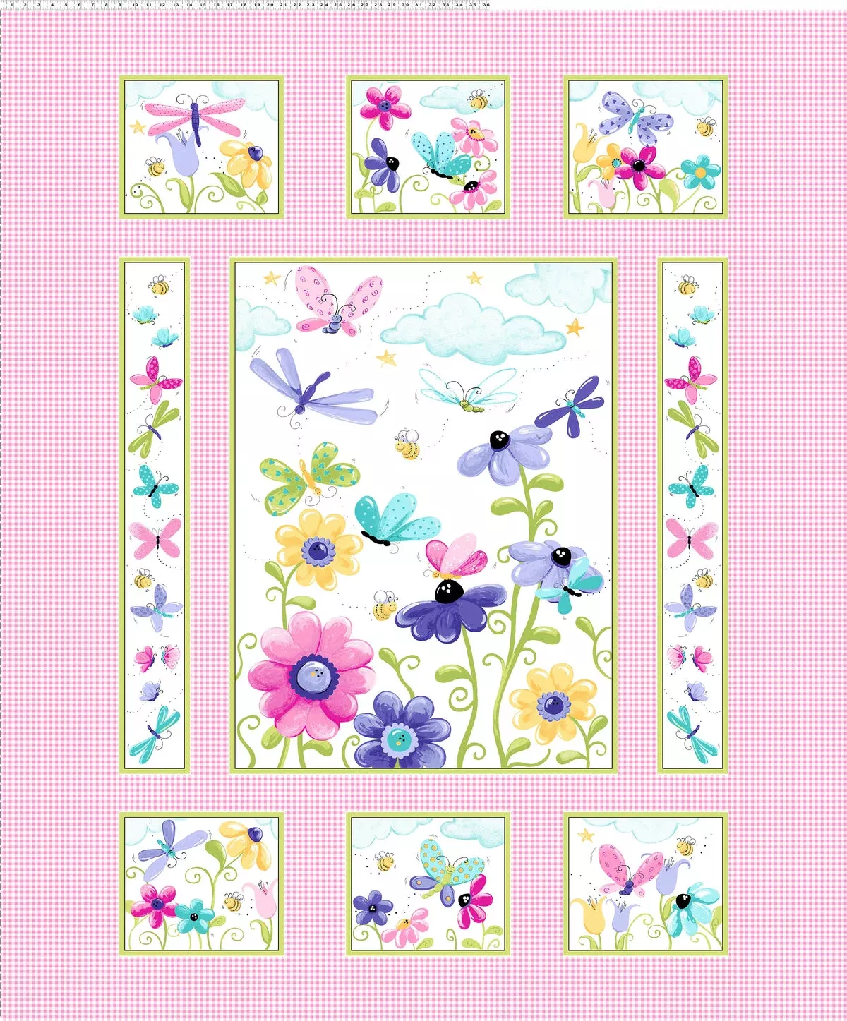 Flutter the Butterfly 36″ Quilt Panel Pink fabric