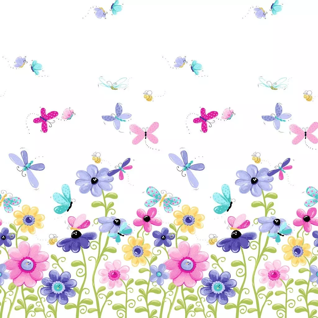 Flutter the Butterfly Double Border Purple fabric