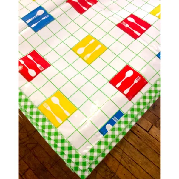 Forks and Spoons Lime Green Oilcloth Tablecloths