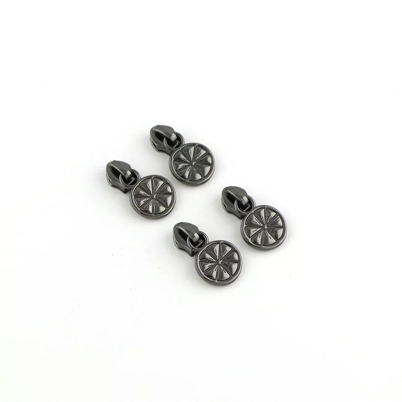 Four Citrus Slice Zipper Pulls Gunmetal