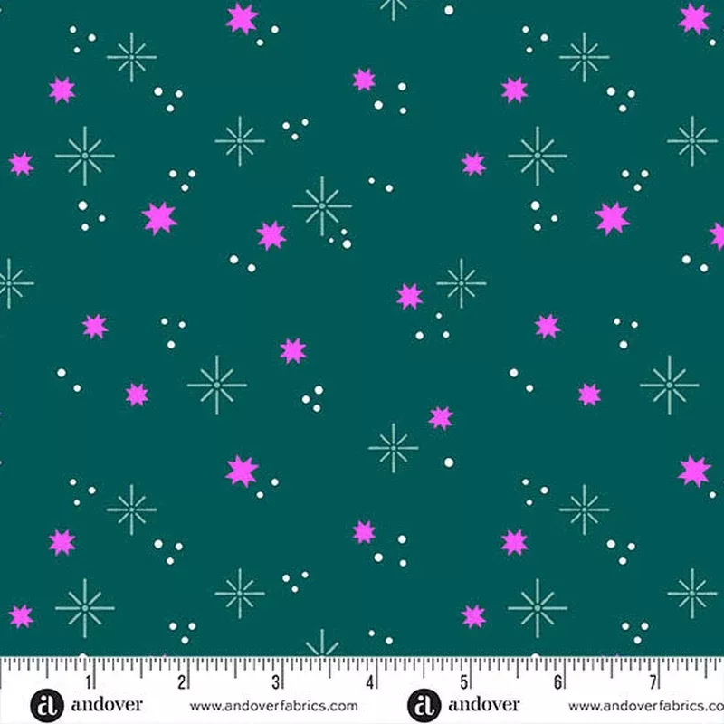 Ghostly Garden Teal Stardust Yardage by KP Creates for Andover Fabrics