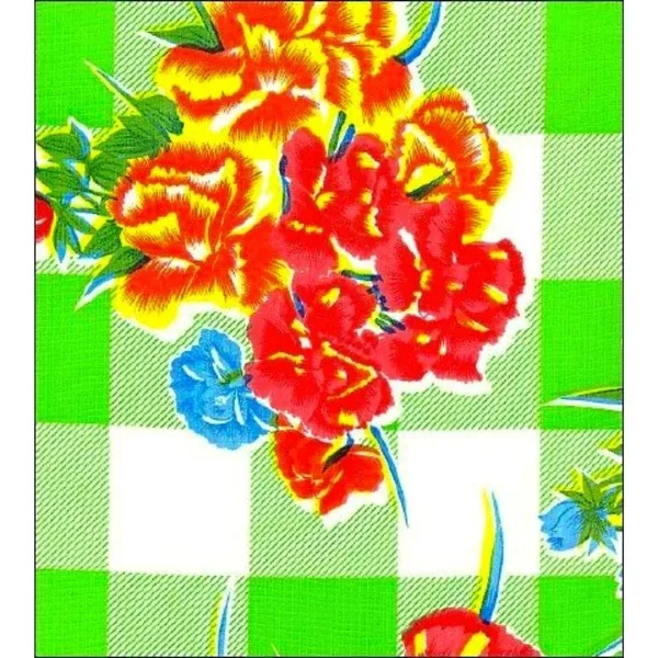 Gingham and Flowers Lime Green Oilcloth Tablecloths