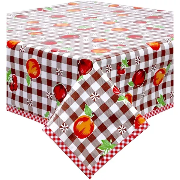 Gingham and Fruit Brown Oilcloth Tablecloths