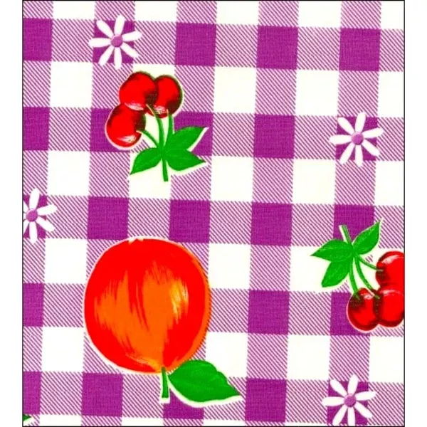 Gingham and Fruit Purple Oilcloth Tablecloths