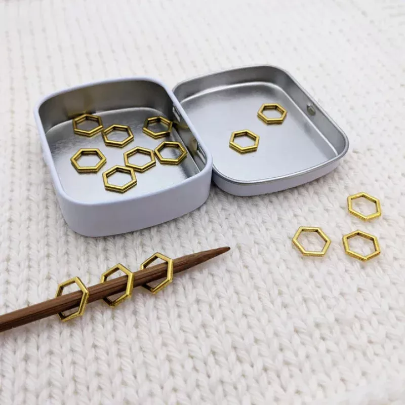 Gold Hexagon Rings Stitch Markers -15pc