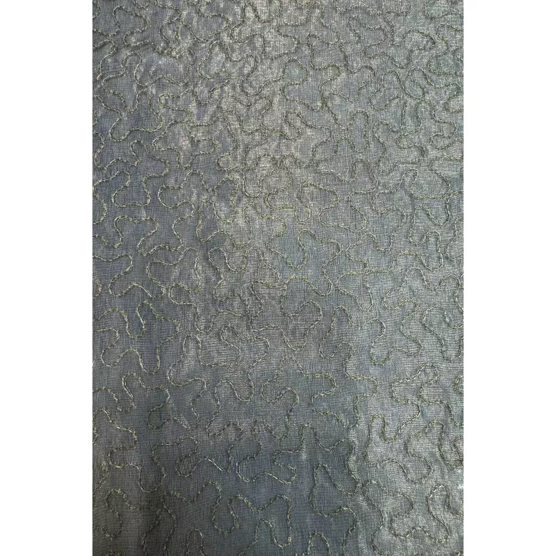 Golden Blue Organza with Gold Threads Tissue Metallic Embroidery