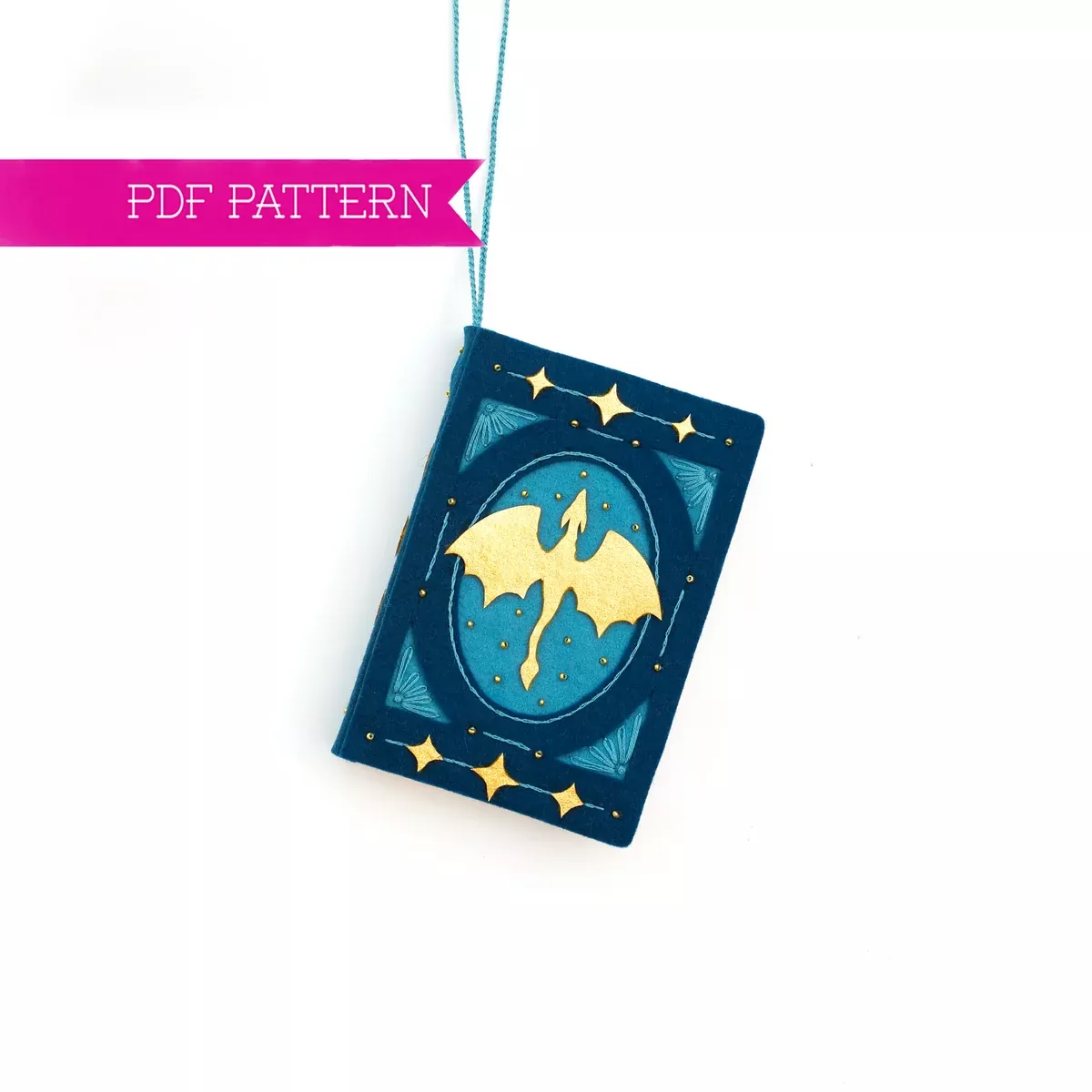 Golden Dragon Book Ornament Wool Felt Ornament PDF Pattern