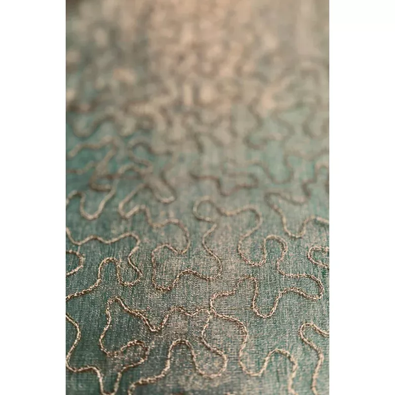 Golden Green Organza with Gold Thread Tissue Metallic Embroidery