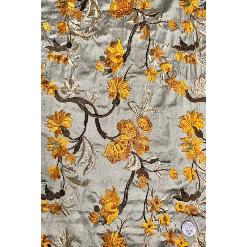 Gray Green/Multicolor Embroidered Dupioni Silk