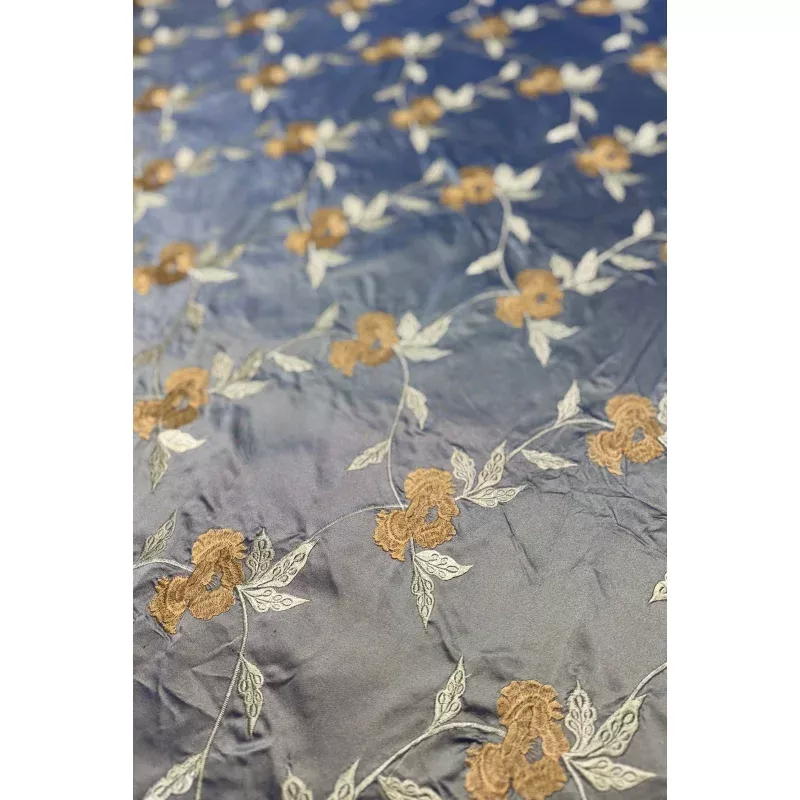 Gray Green/Multicolor Embroidered METF-022/6 Silk Taffeta