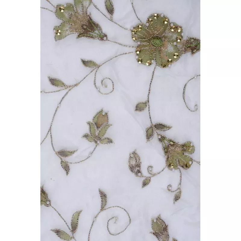 Green Embroidered Organza Silk 104 Fabric