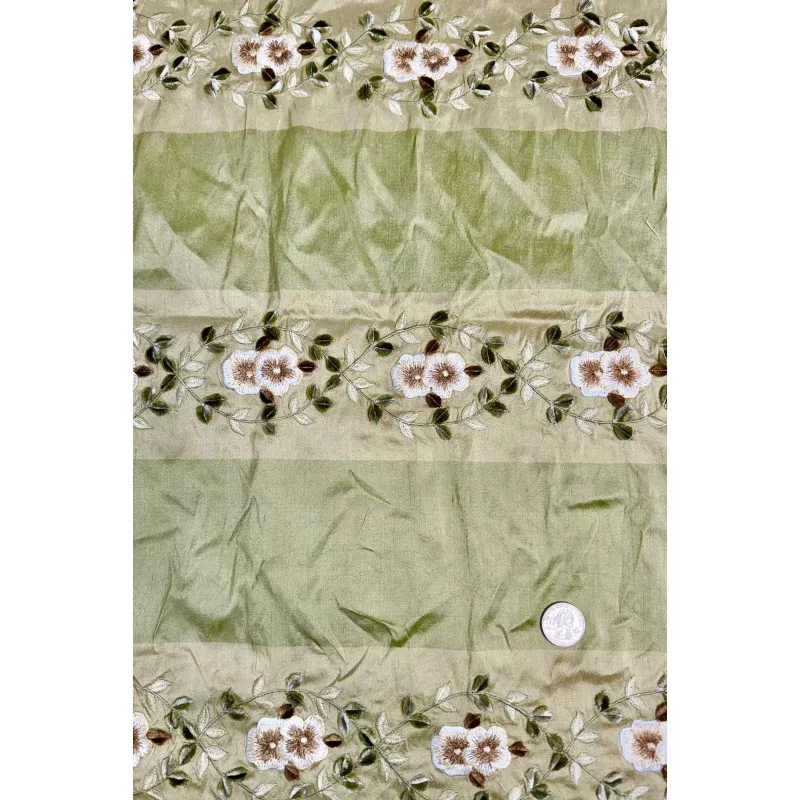 Green/Multicolor Embroidered Dupioni Silk