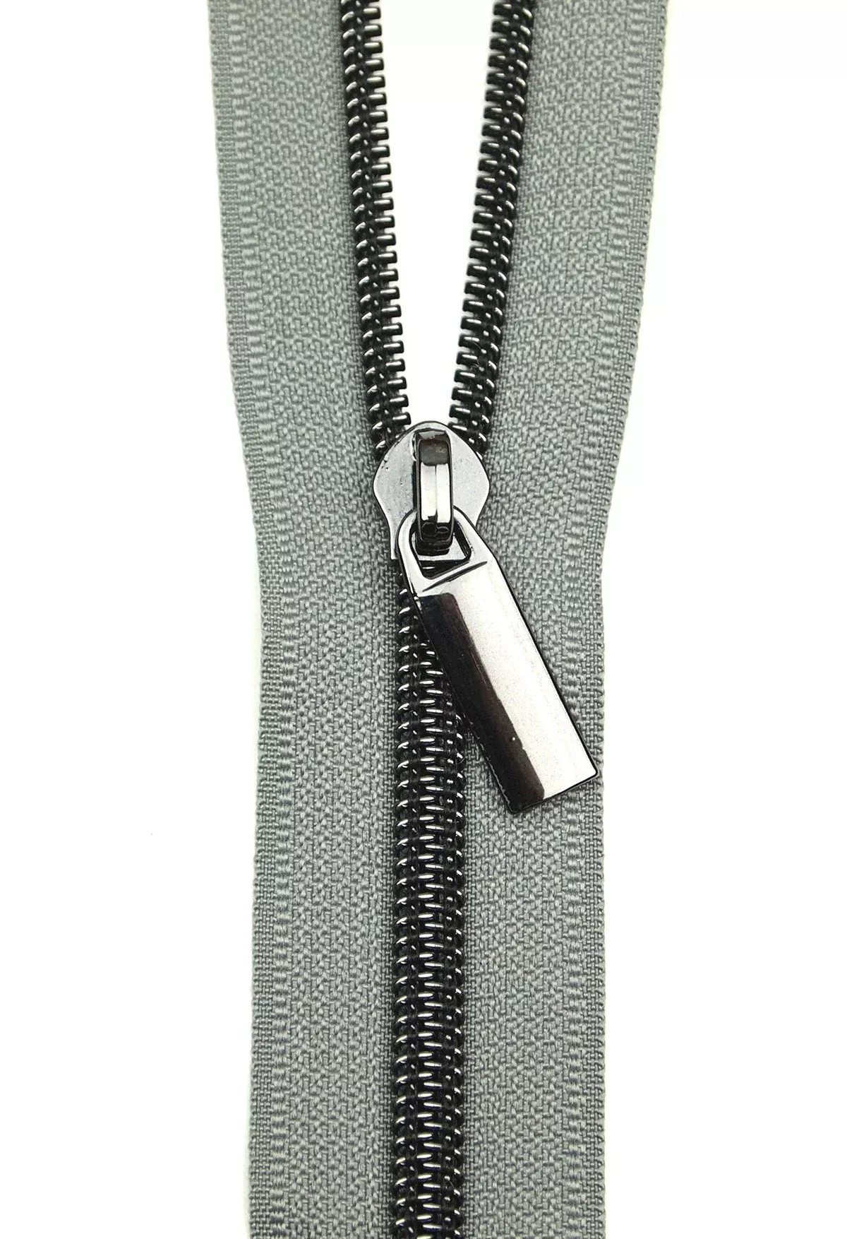 Grey #5 Nylon Gunmetal Coil Zippers: 3 Yards with 9 Pulls