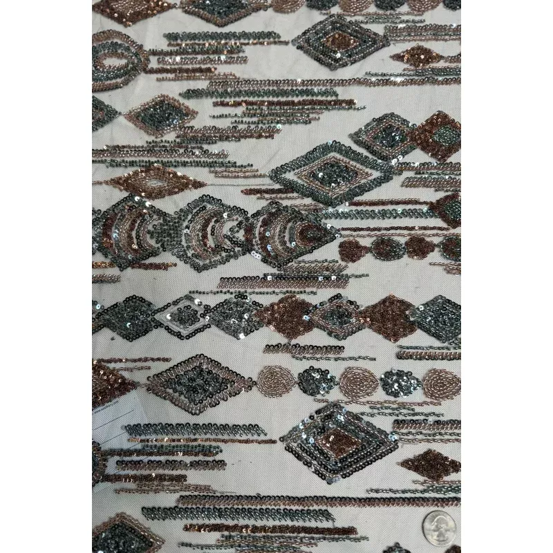 Grey/Brown N-4175/1 Tulle Embroidery