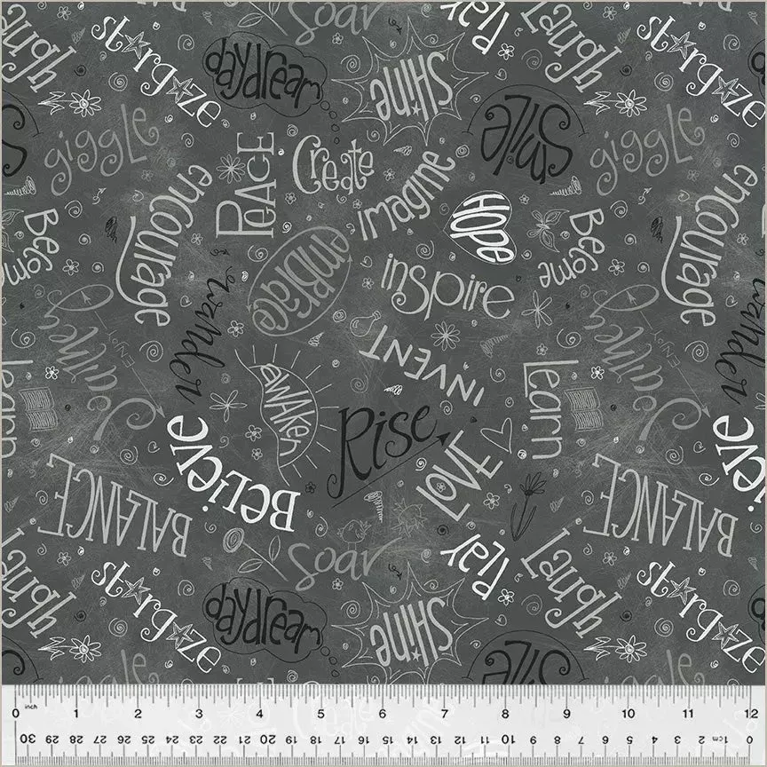 Grey Charcoal Noteworthy Aspirations 44″/45 Fabric Per Yard