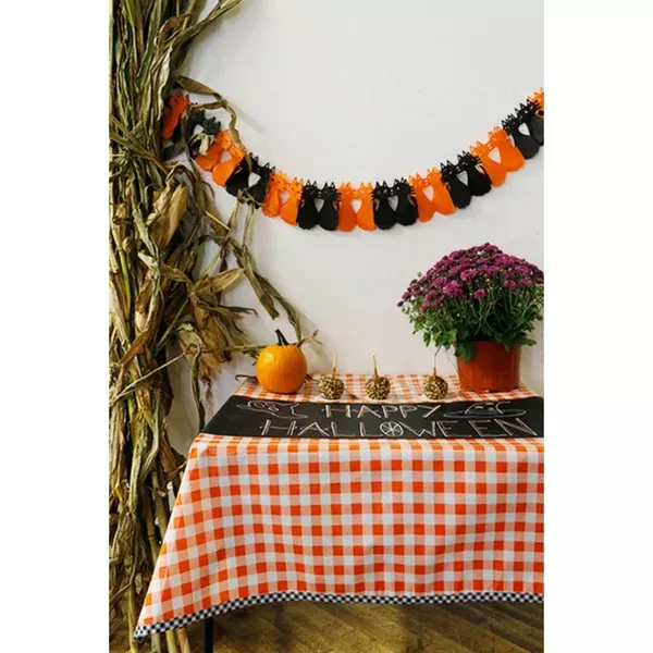 Halloween Large Orange Gingham Oilcloth Tablecloths