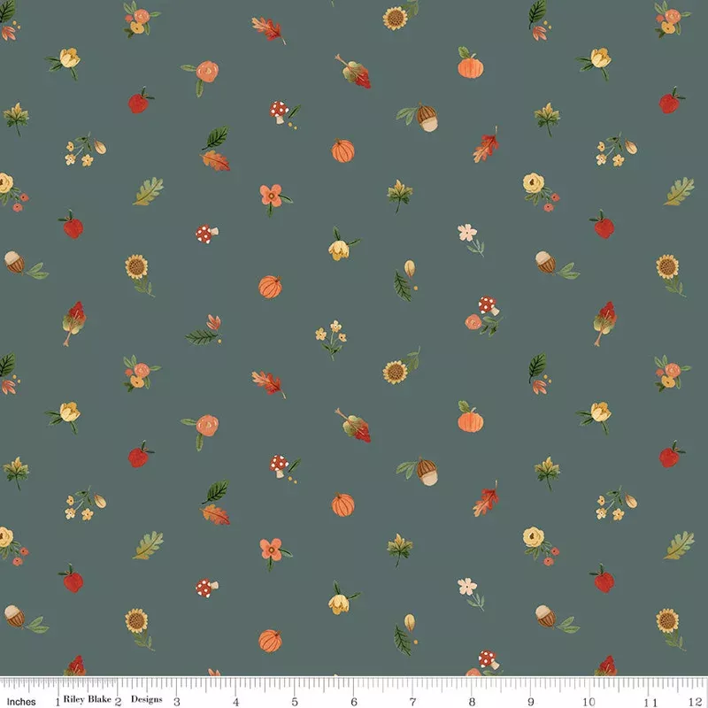 Happy Fall Days Teal Fall Things Yardage by Kelsey Carlson for Riley Blake Designs