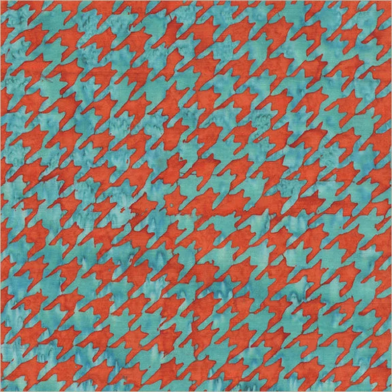 Harlequin & Houndstooth Anthology Fabrics 8117Q-7 Aqua Tangerine Houndstooth Batik Cotton