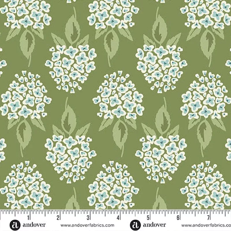 Heartland Evergreen Hydrangea Yardage by Judy Jarvi for Andover Fabrics