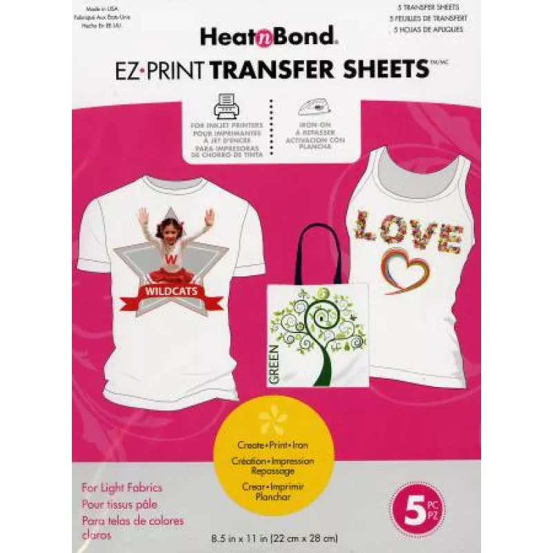 Heat n Bond EZ Print Transfer Sheet Light 8-1/2in x 11in 5pk