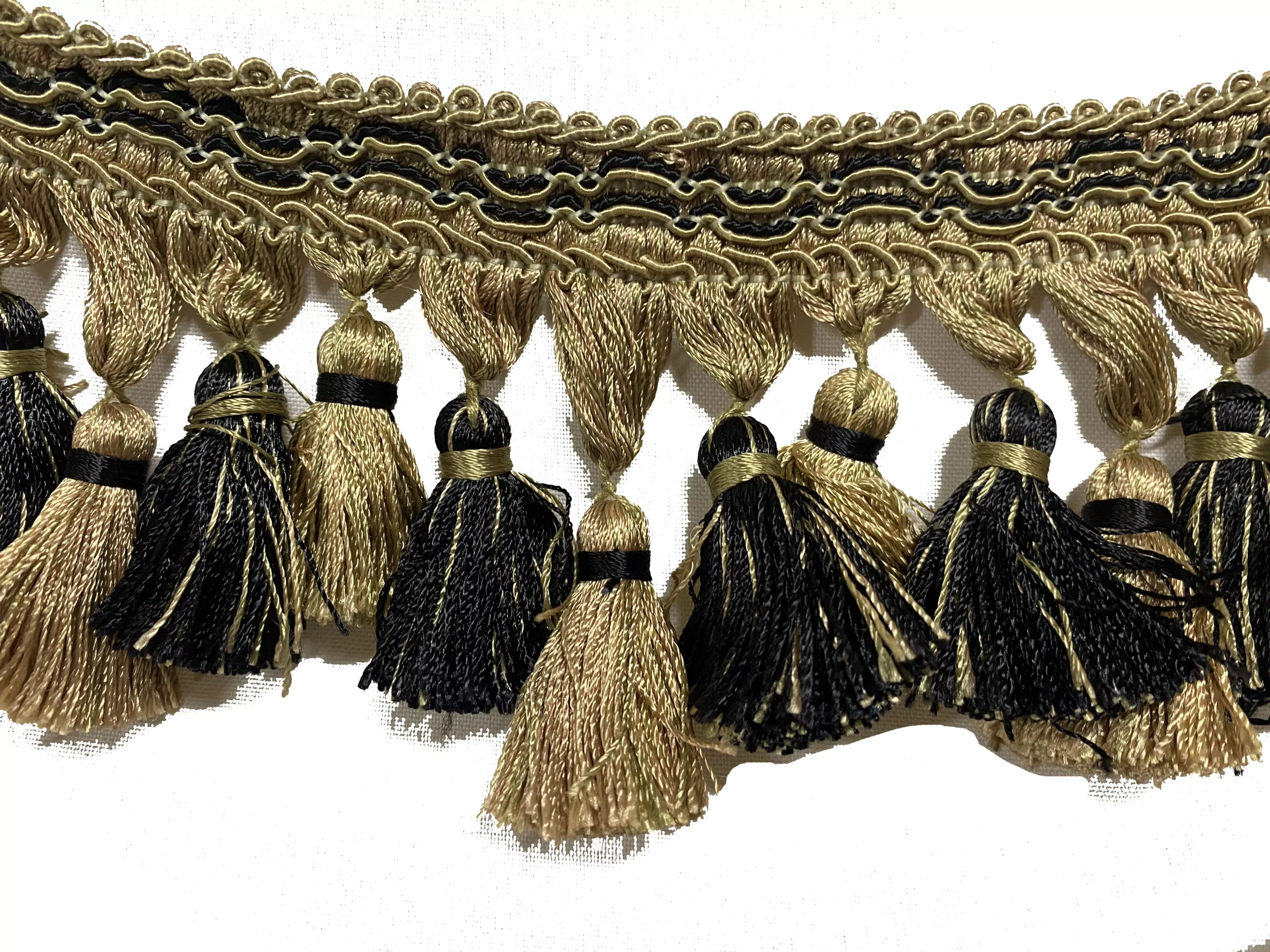 Home Decor - Tassel Fringe #3 - 3.5" - Black, Moss, and Tan