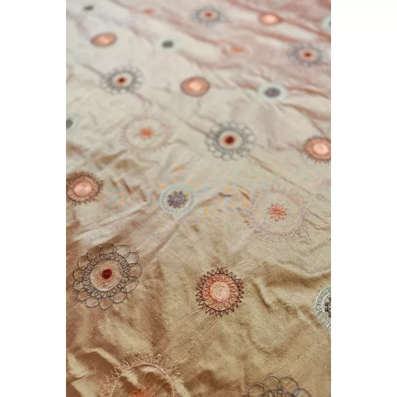 Honey Gold/Multicolor Embroidered Dupioni Silk