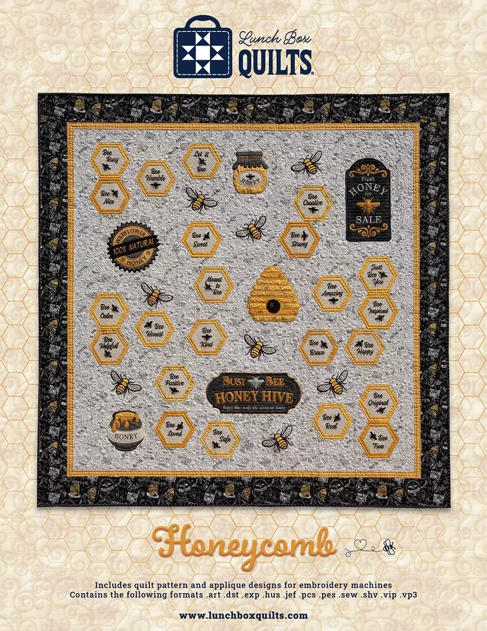 Honeycomb Applique Machine Embroidery Quilt Pattern with Redemption Code and CD