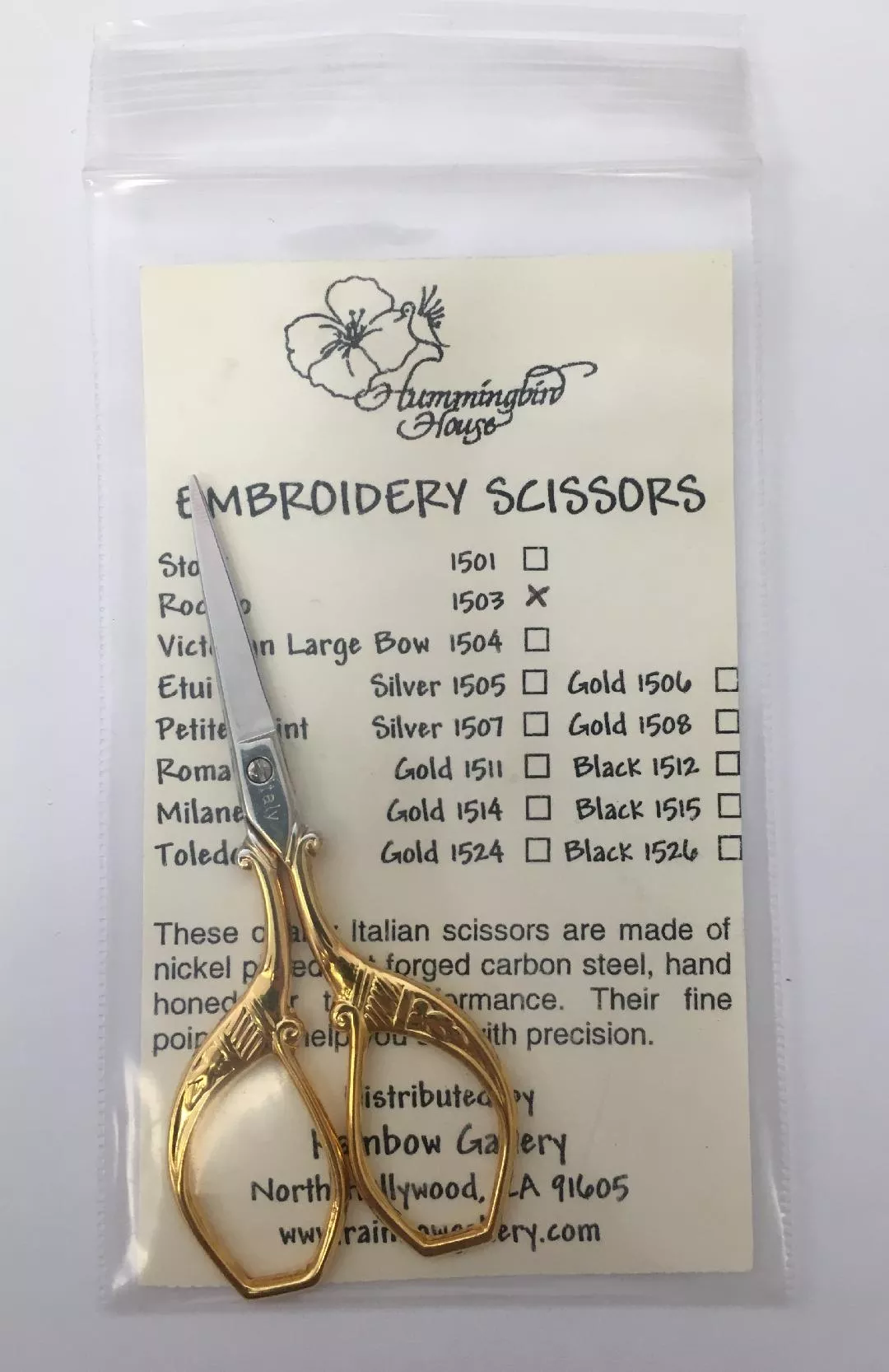 Hummingbird House Embroidery Scissors – Rococo 4″