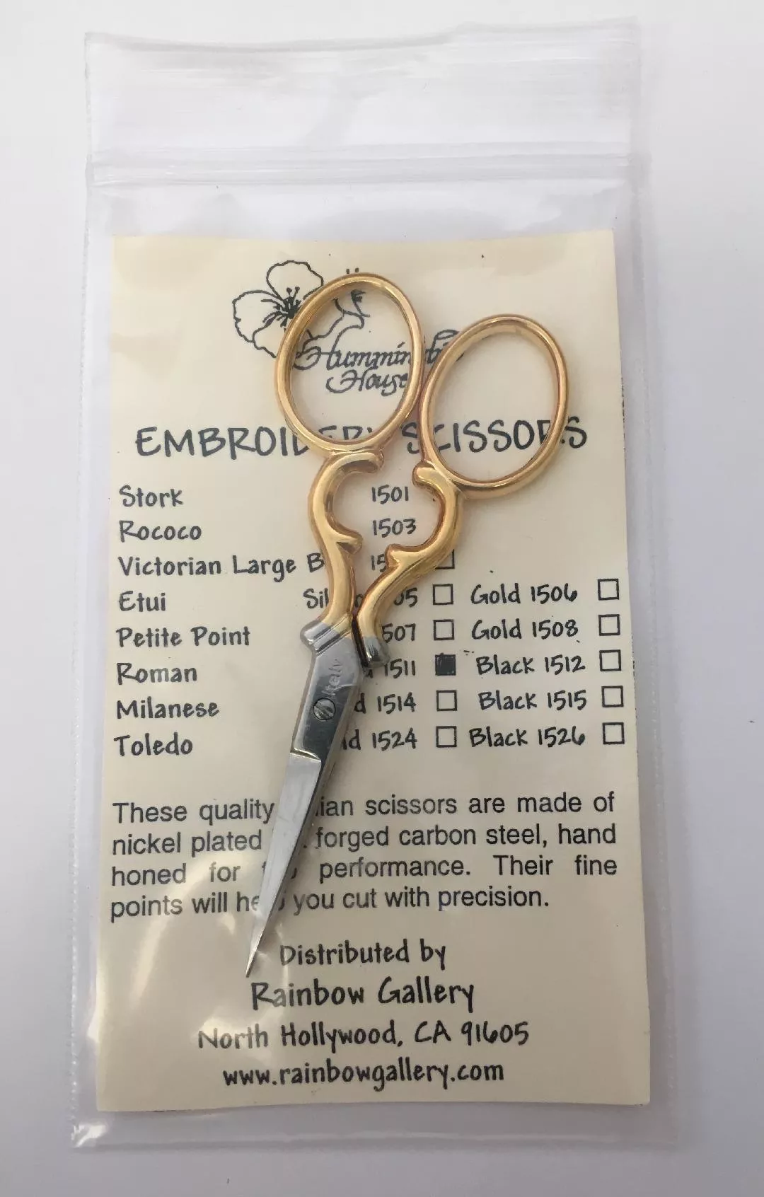 Hummingbird House Embroidery Scissors – Roman 4″