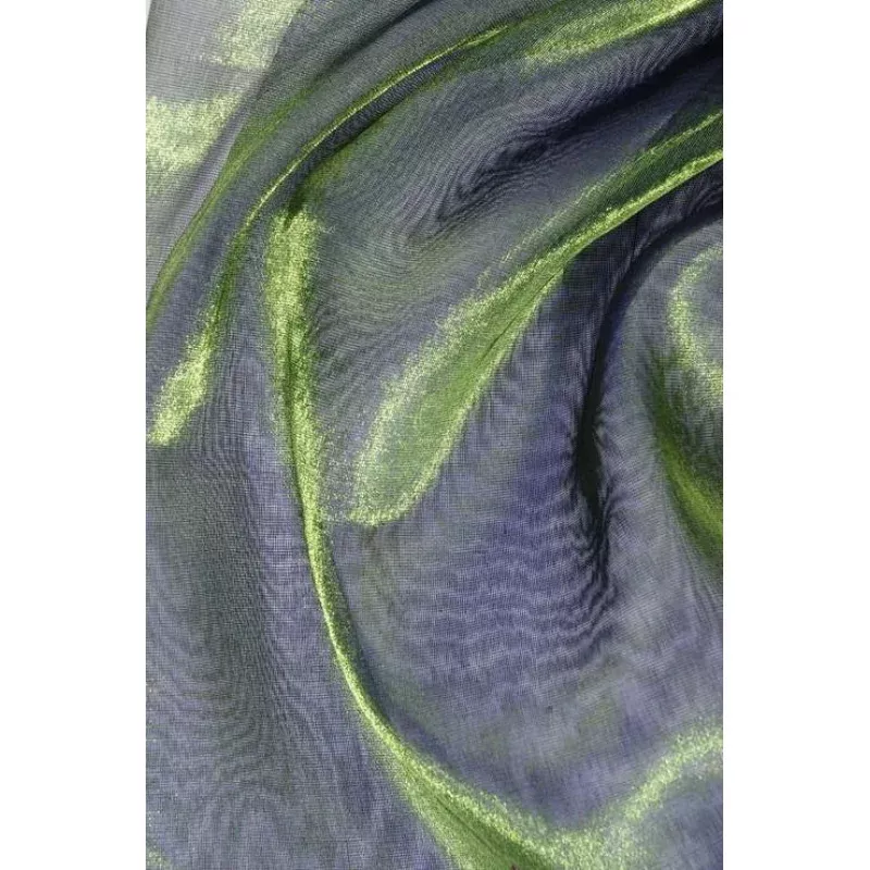 Hunter Green Navy Metallic Organza Fabric