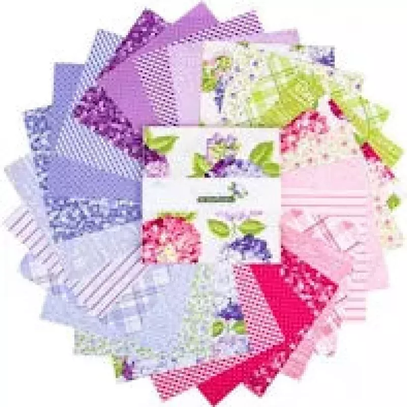 Hydrangeas in the Garden – Cotton Fabric – 1 Yard Bundle – Powder – 9 Pieces