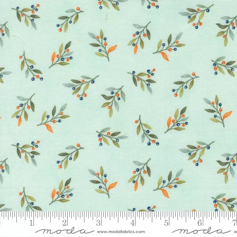 I Love Fall Most Of All Aqua Fall Leaves & Berries Yardage by Deb Strain for Moda Fabrics