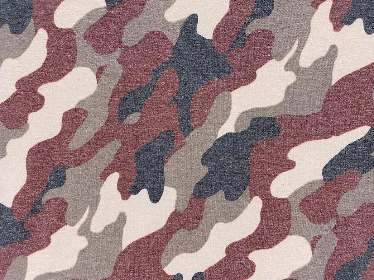Imported French Terry Knit Fabric - Camo Wine
