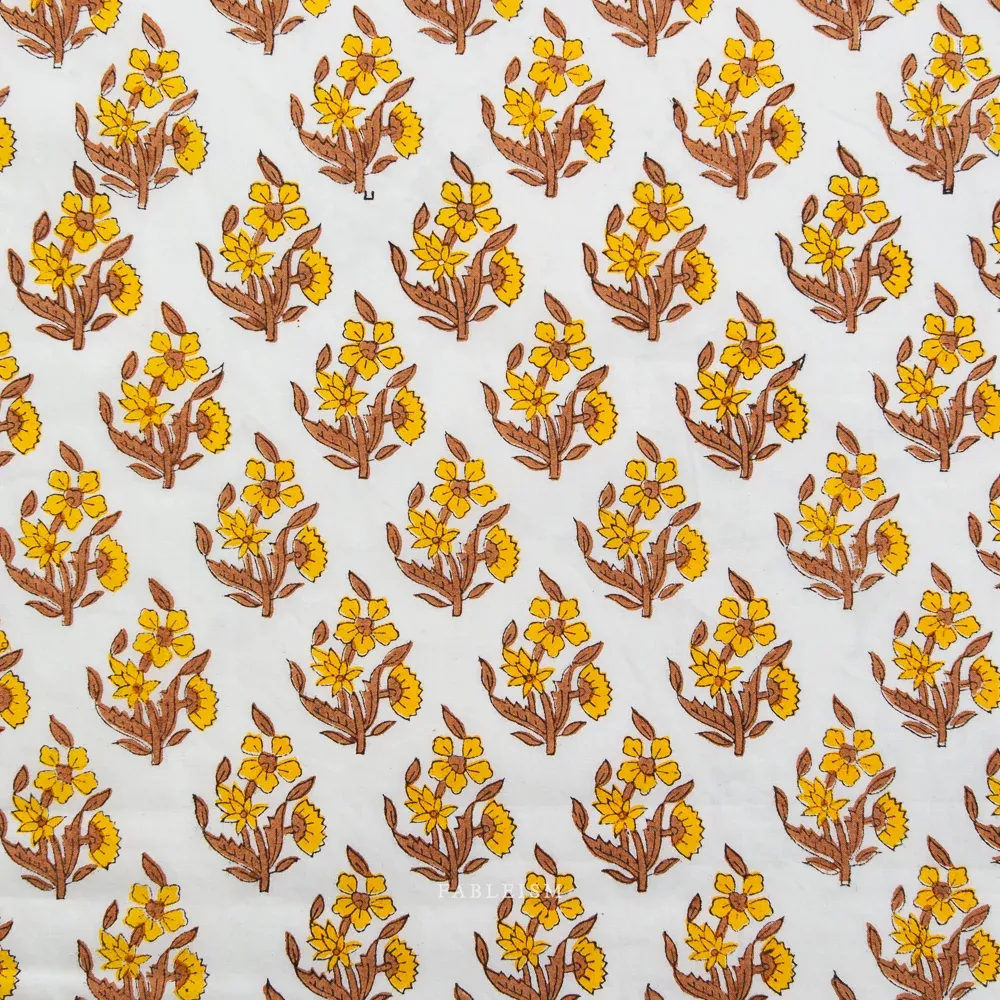 Indian Block Prints Cottage Cotton Fabric - Weekend Floral in Summer