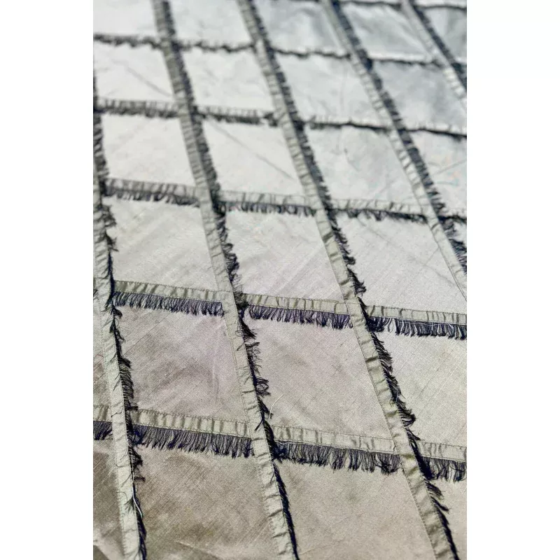 Iridescent Khaki/Black Embroidered Dupioni Silk