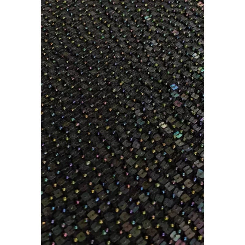 Iridescent Navy Sequin & Beads on Silk Chiffon JEC-184-6