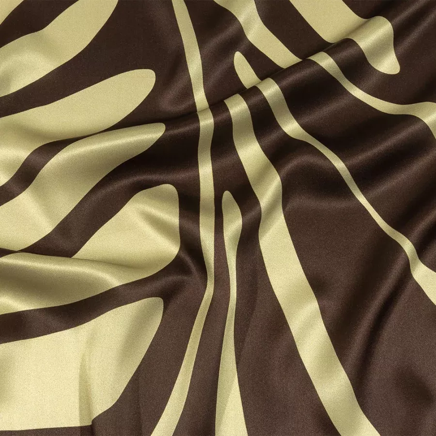 Italian Brown and Beige Oversized Leaves Silk Charmeuse Fabric