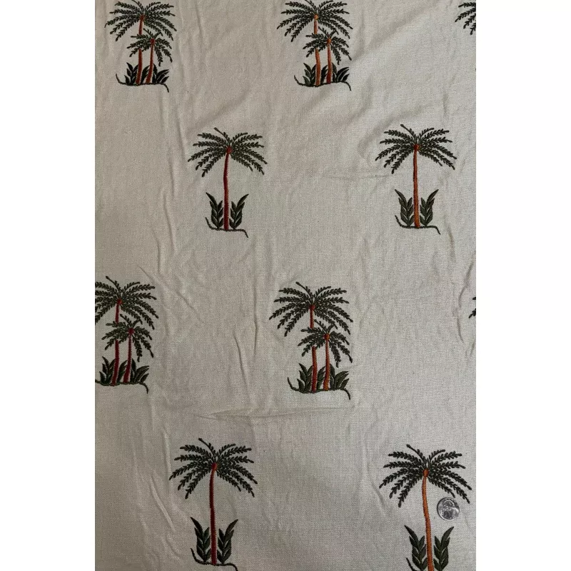 Ivory Embroidered Silk Linen MEMT-040
