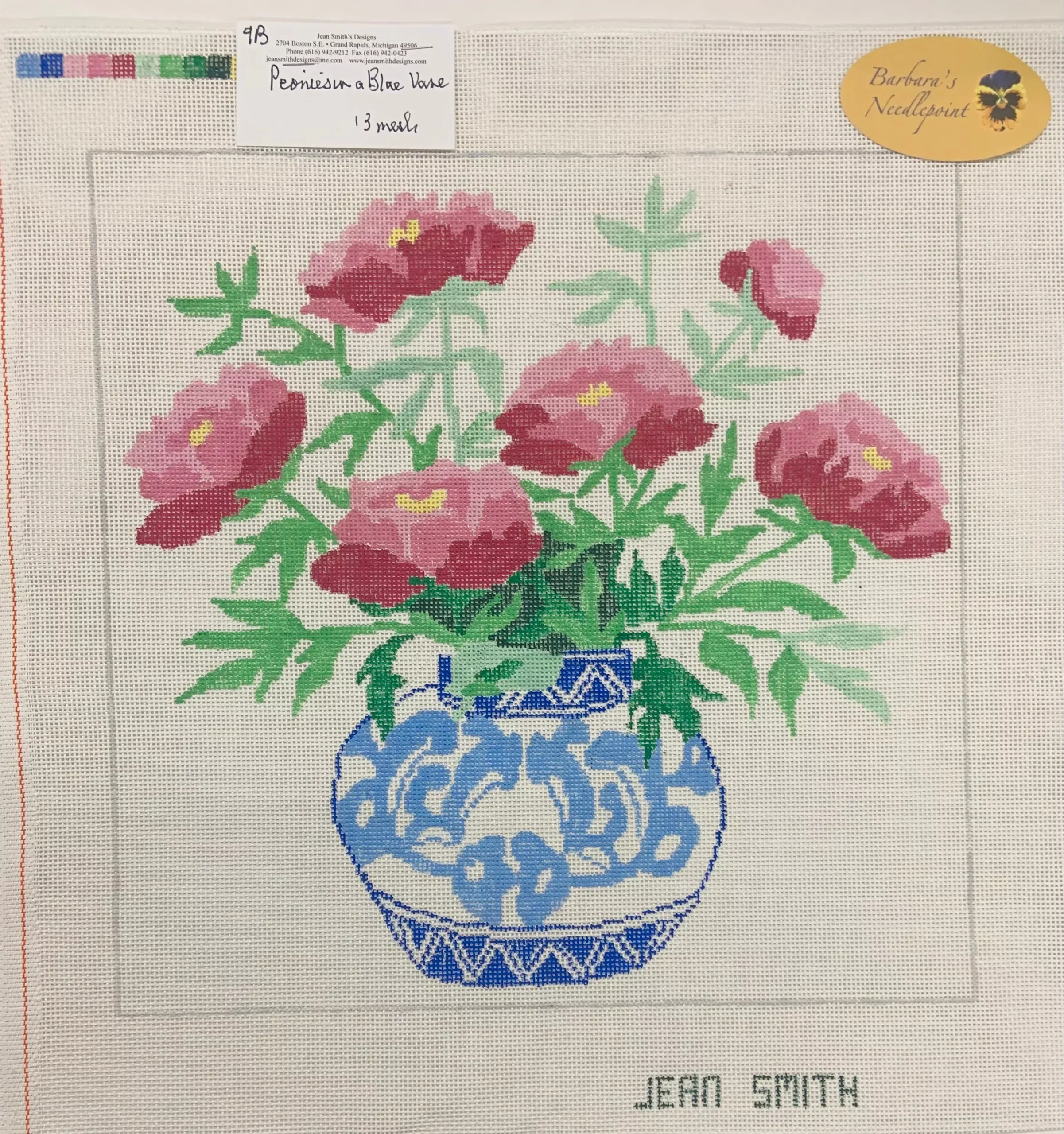 Jean Smith Peonies in a Blue Vase